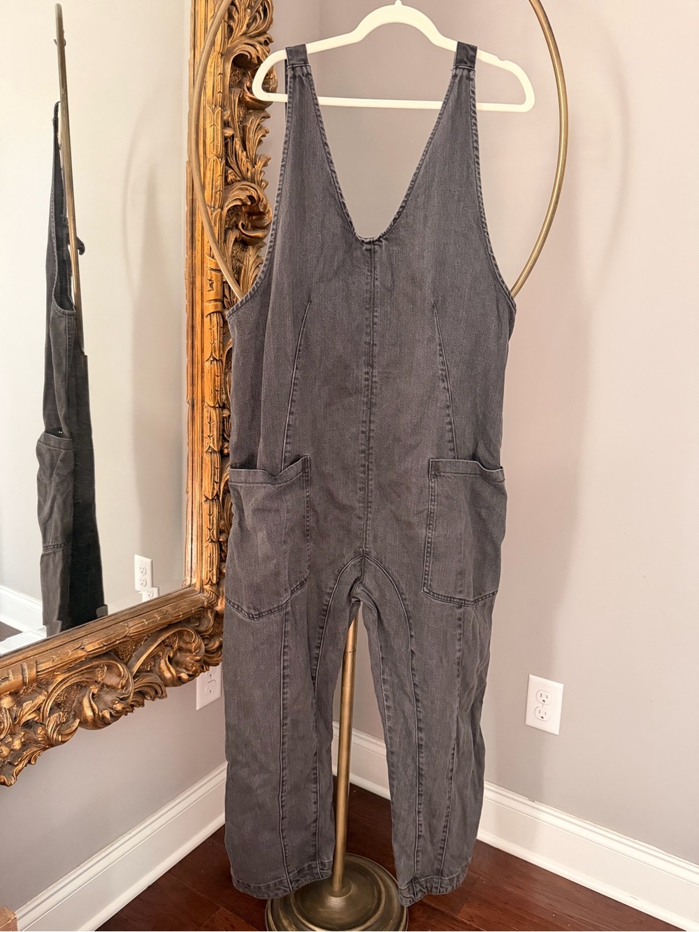 Free People High Roller Jumpsuit in Washed Black size XL